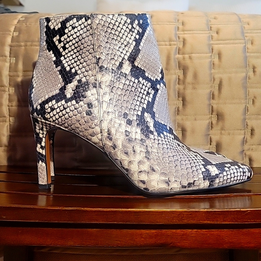 Leather Snake Heel Bootie